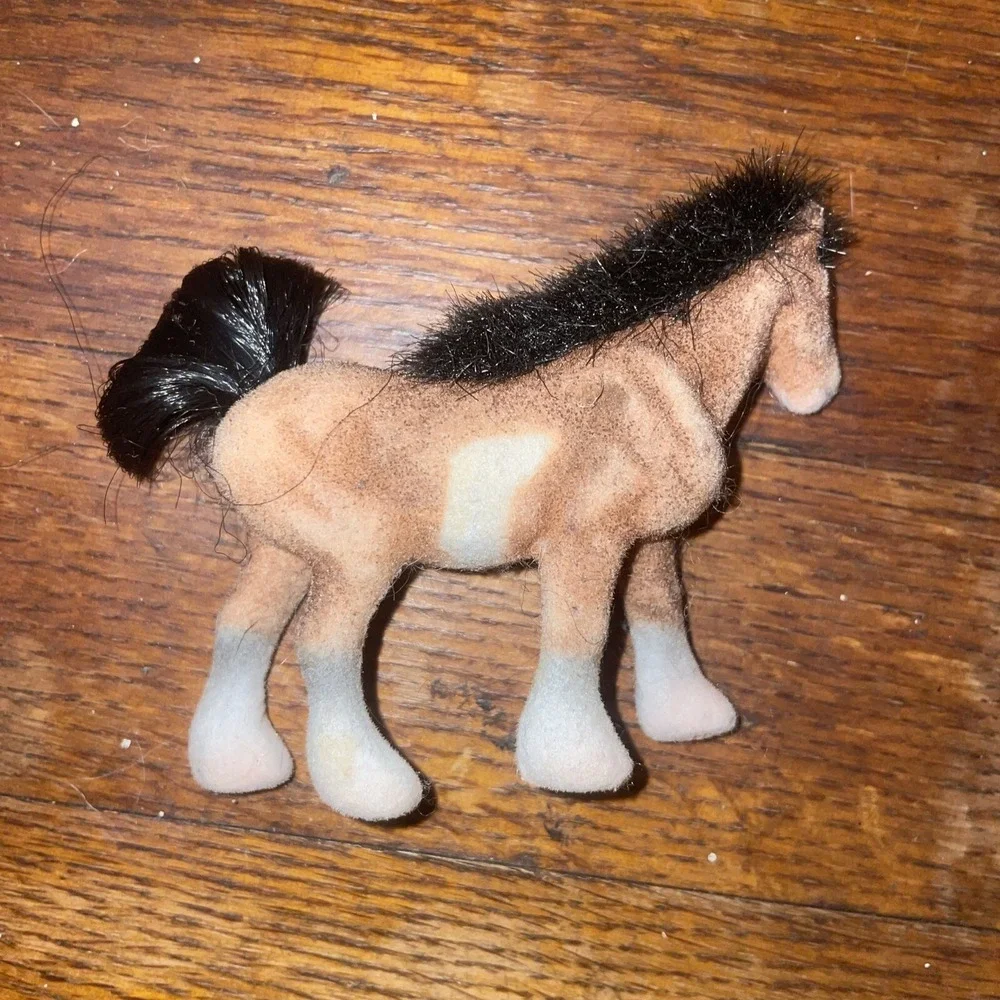 Vintage Lot 7 Toy Velvet Flocked Coated Horses‎ Ponies Figures 3